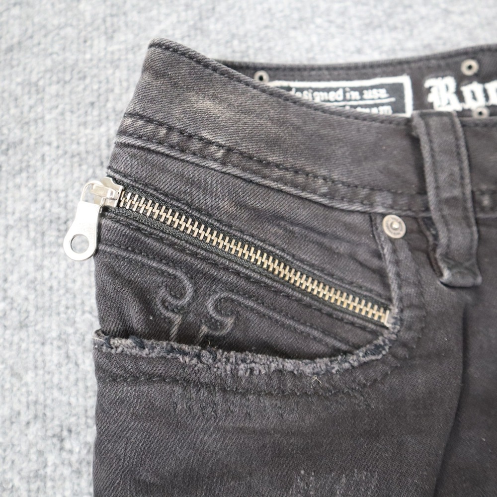 Rock Revival Moto Men Black Distressed Biker Jeans Slim Fit Ribbed Details READ - Picture 6 of 16